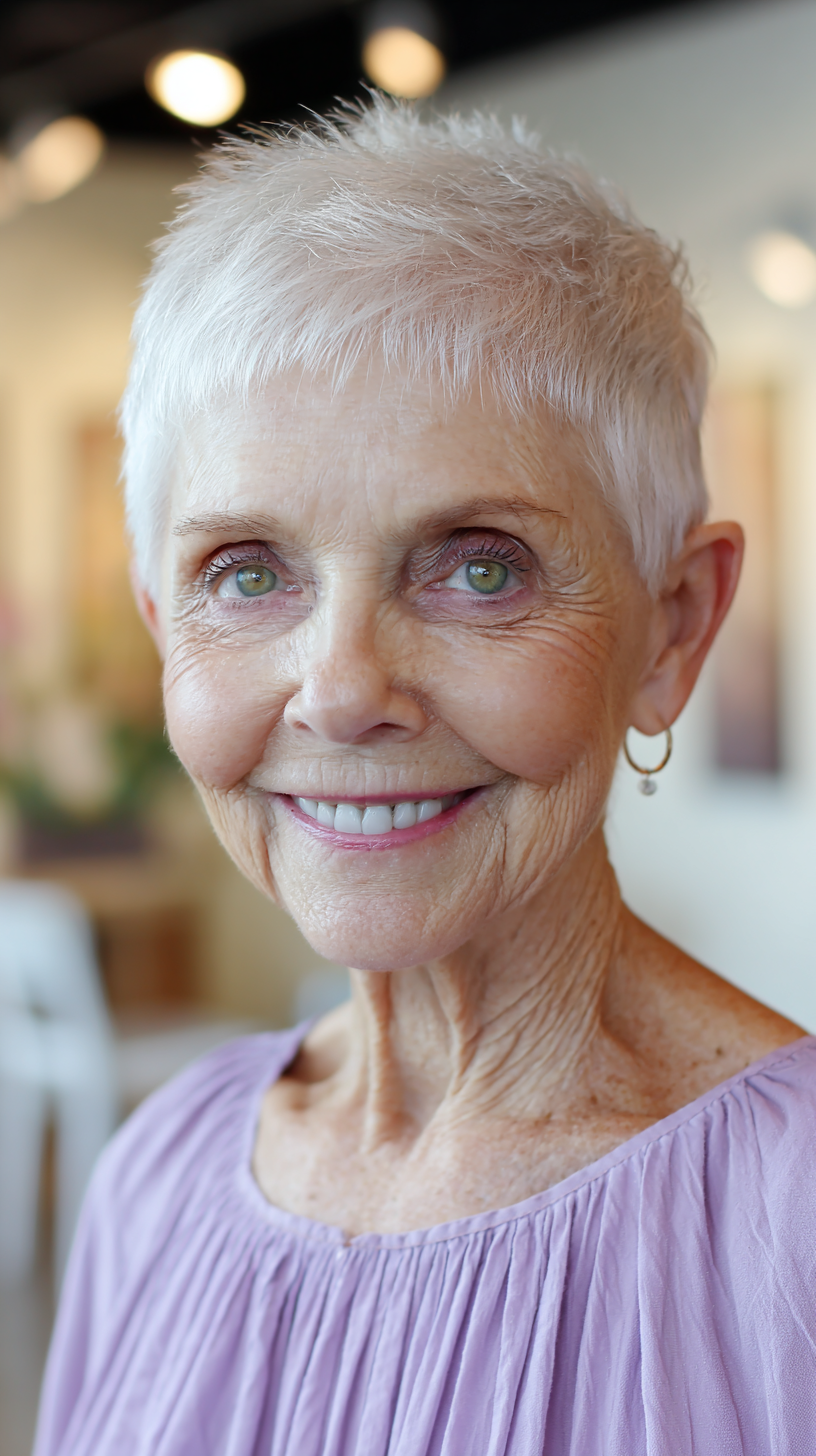Bright Silver Pixie Cut with Delicate Texture