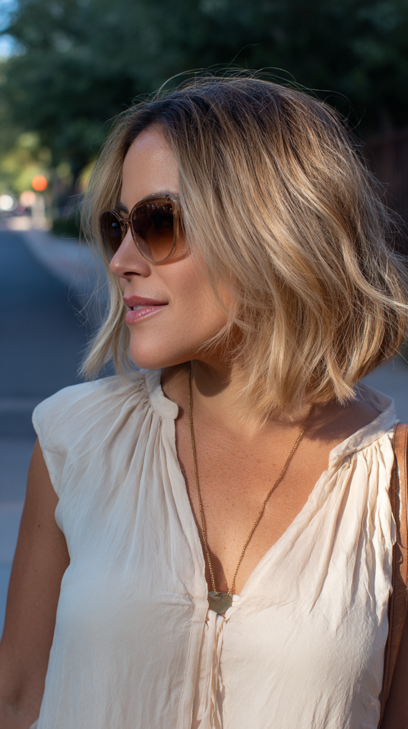 Chic Sun-Kissed Lived-In Blonde Bob with Soft Waves