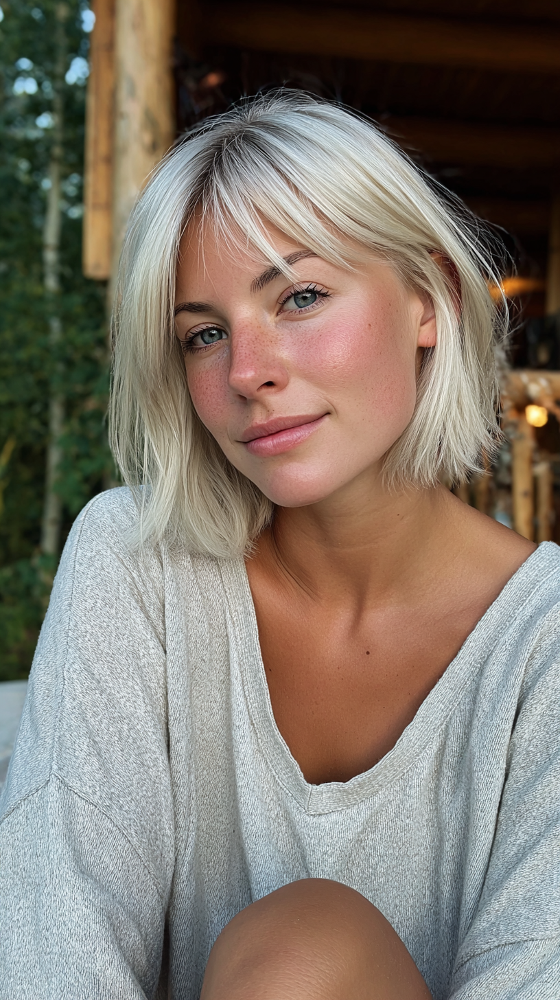 Chic Textured Blonde Bob with Soft Bangs