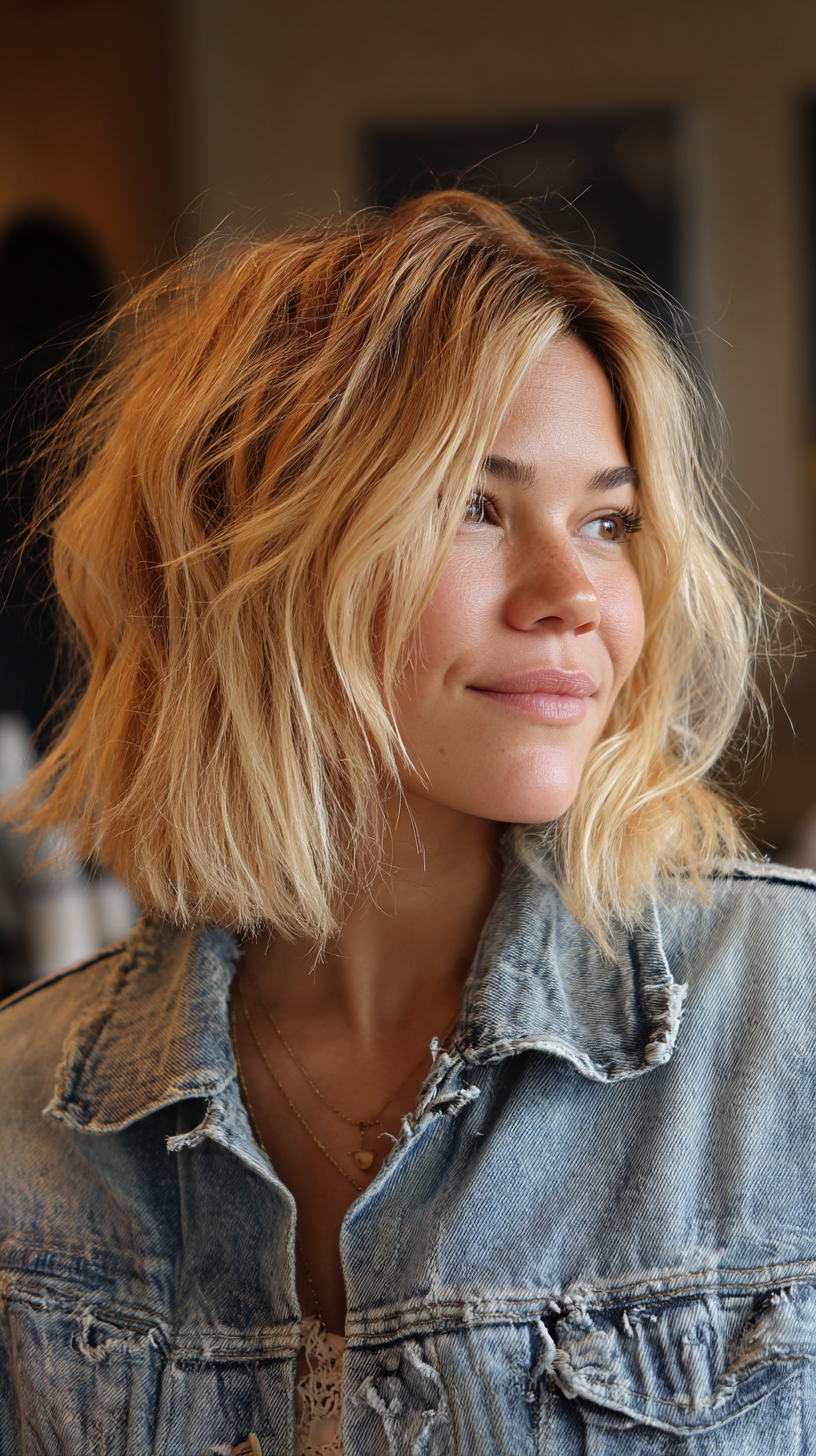 Chic Textured Lived-In Blonde Bob with Flirty Waves