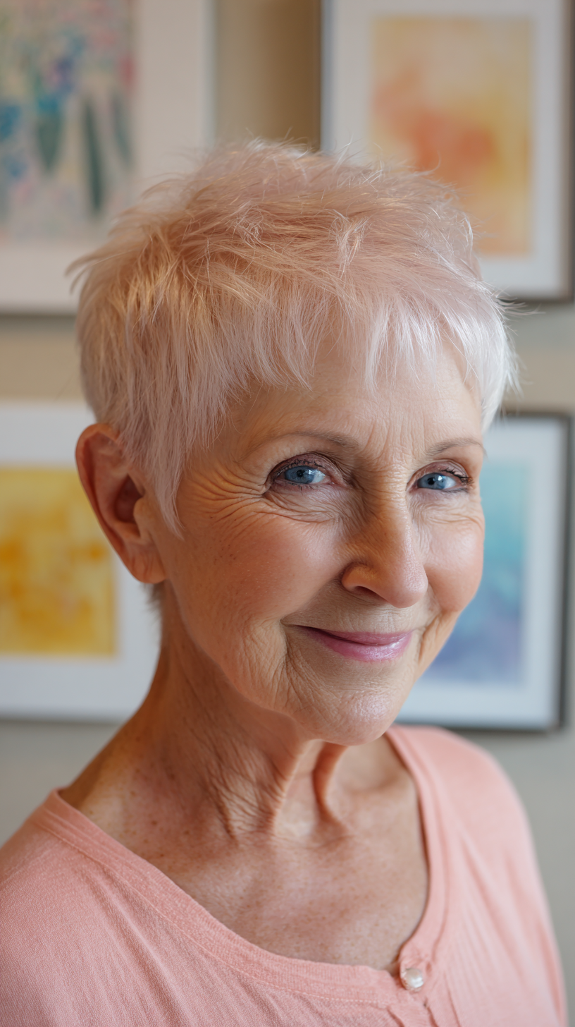 Chic Textured Pixie Cut with Subtle Pastel Tones