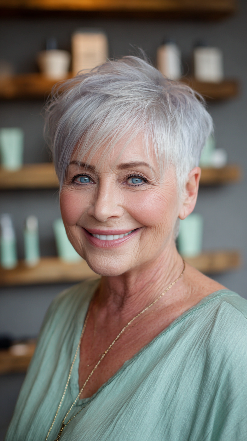 Chic Textured Silver Pixie with Feathered Layers