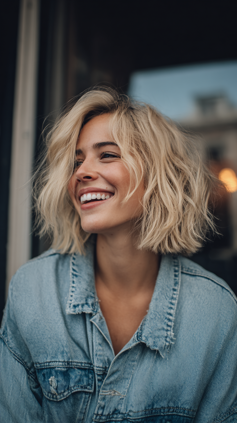 Effortlessly Chic Textured Blonde Bob with Natural Movement