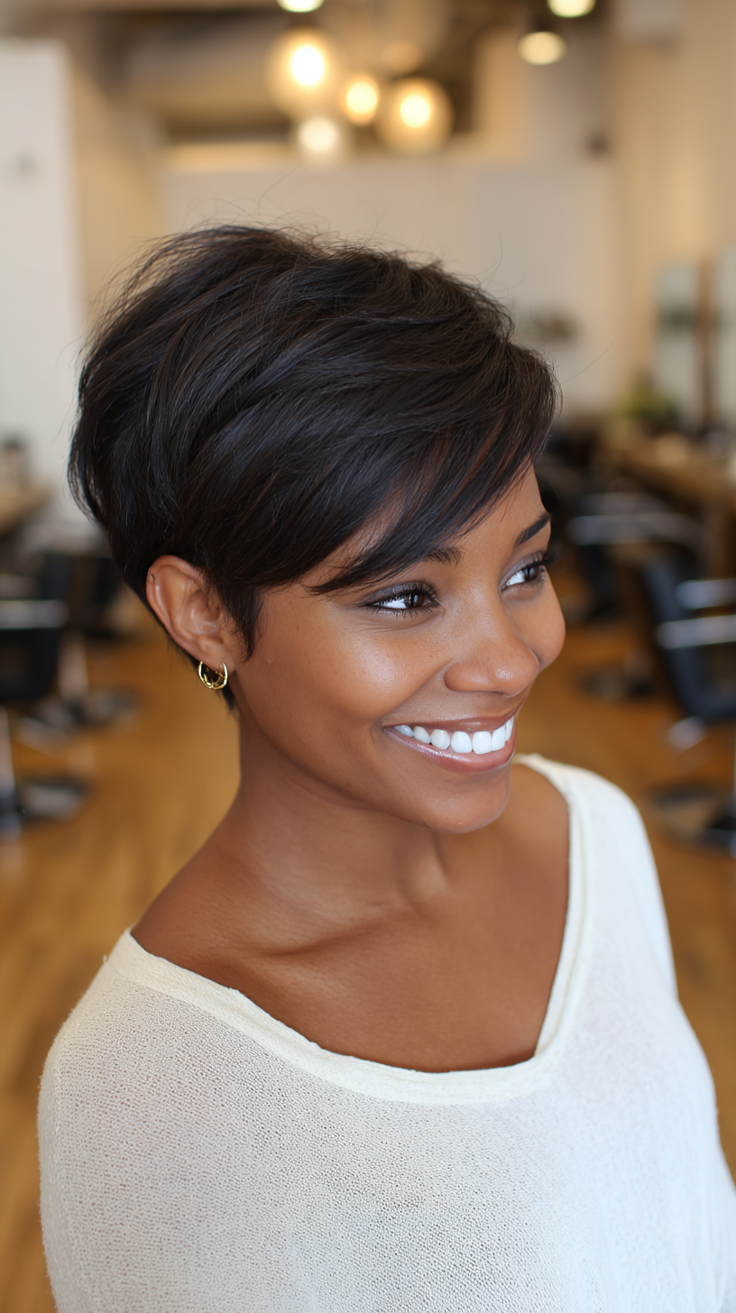 Elegant Asymmetrical Long Pixie Cut for Natural Hair