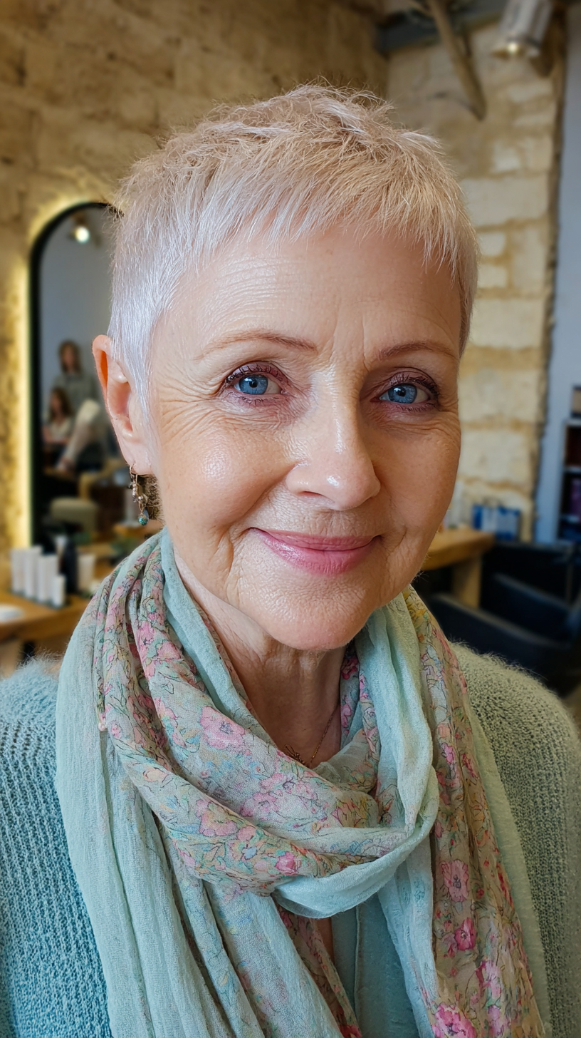 Softly Textured Pixie Cut with Light Highlights
