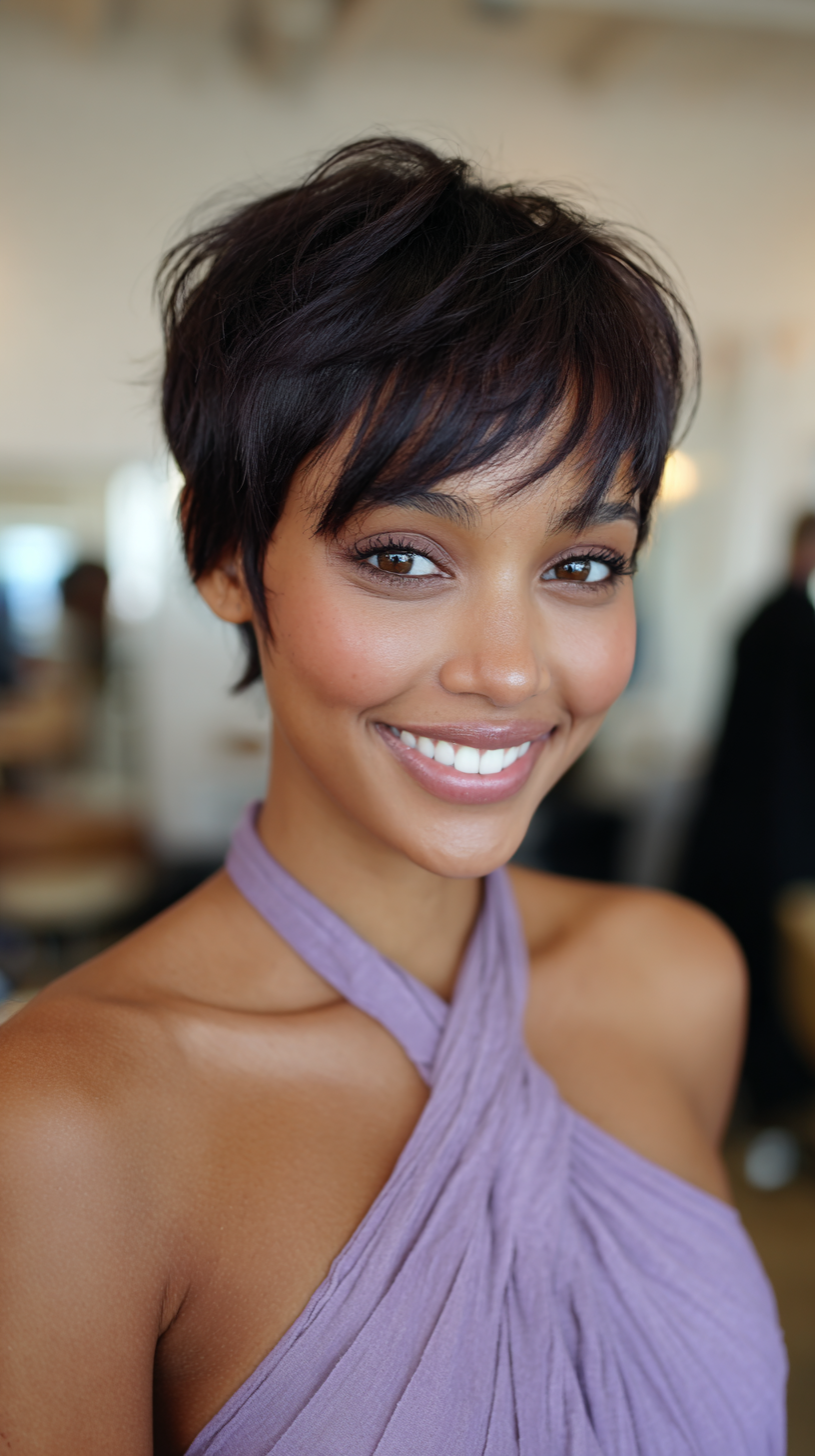 Stylish Textured Long Pixie Cut for Natural Hair