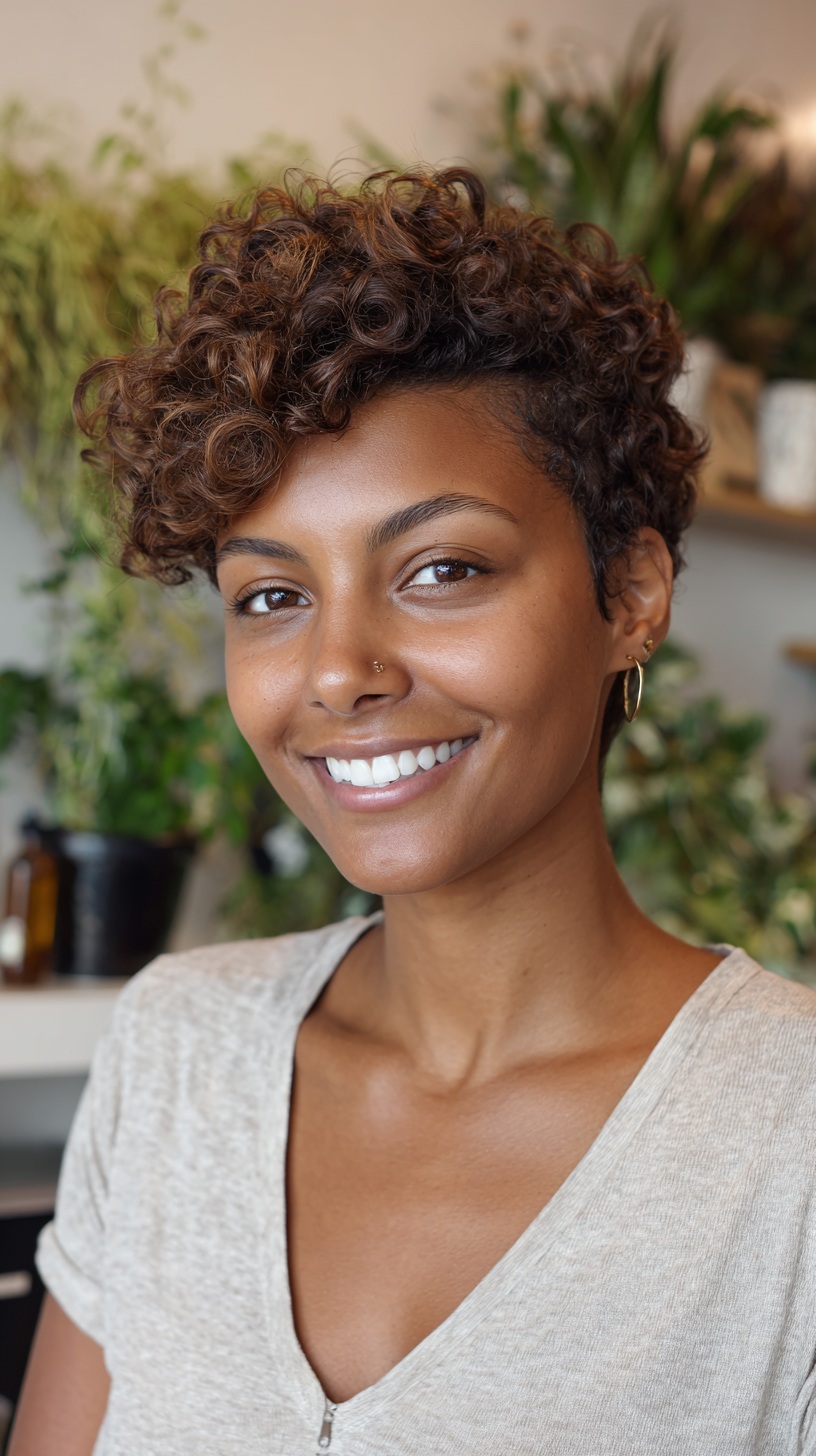 Textured Curly Long Pixie Cut for Natural Hair