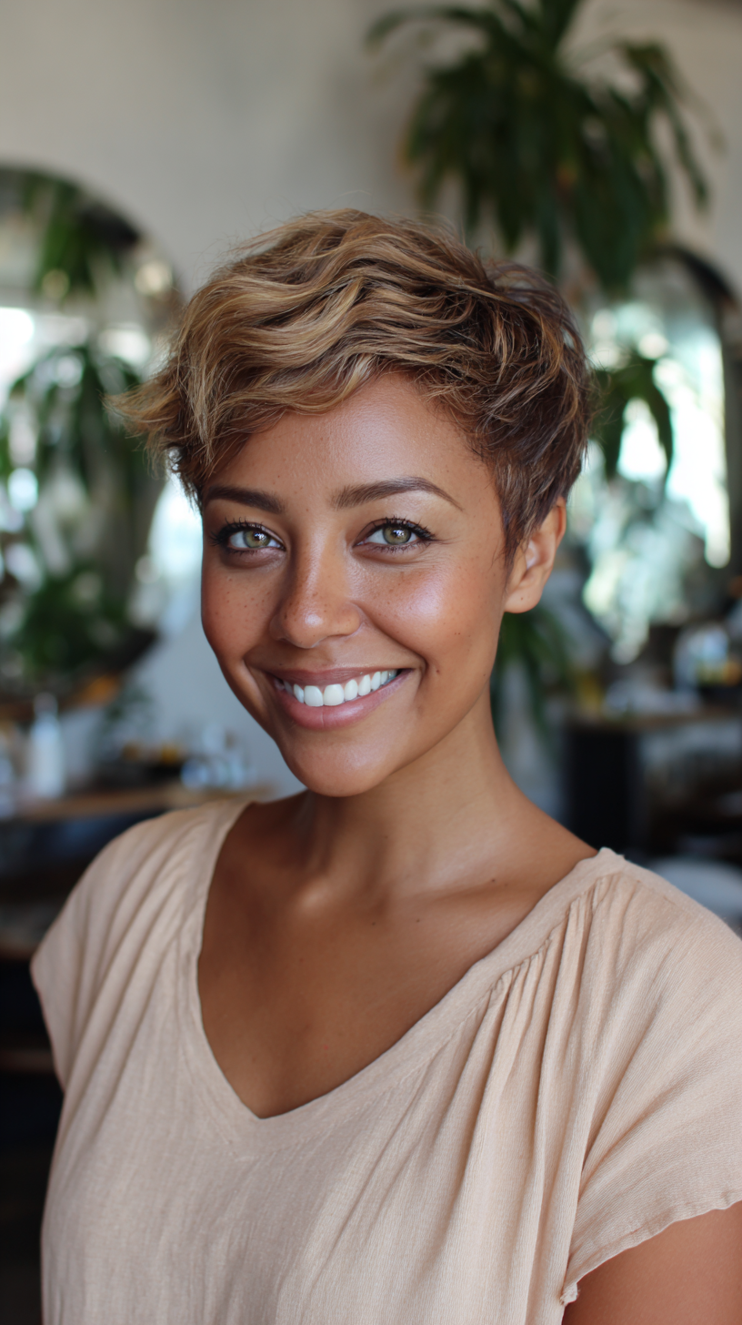 Textured Long Pixie Cut with Natural Curls for Black Women