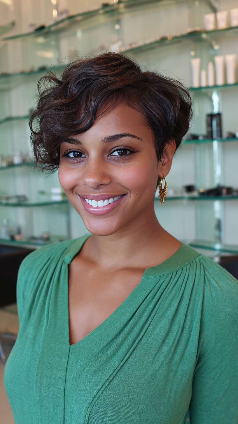 Textured Long Pixie Cut with Soft Curls for Natural Hair