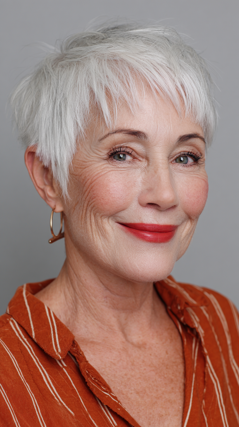 Textured Silver Pixie Cut with Feathered Layers