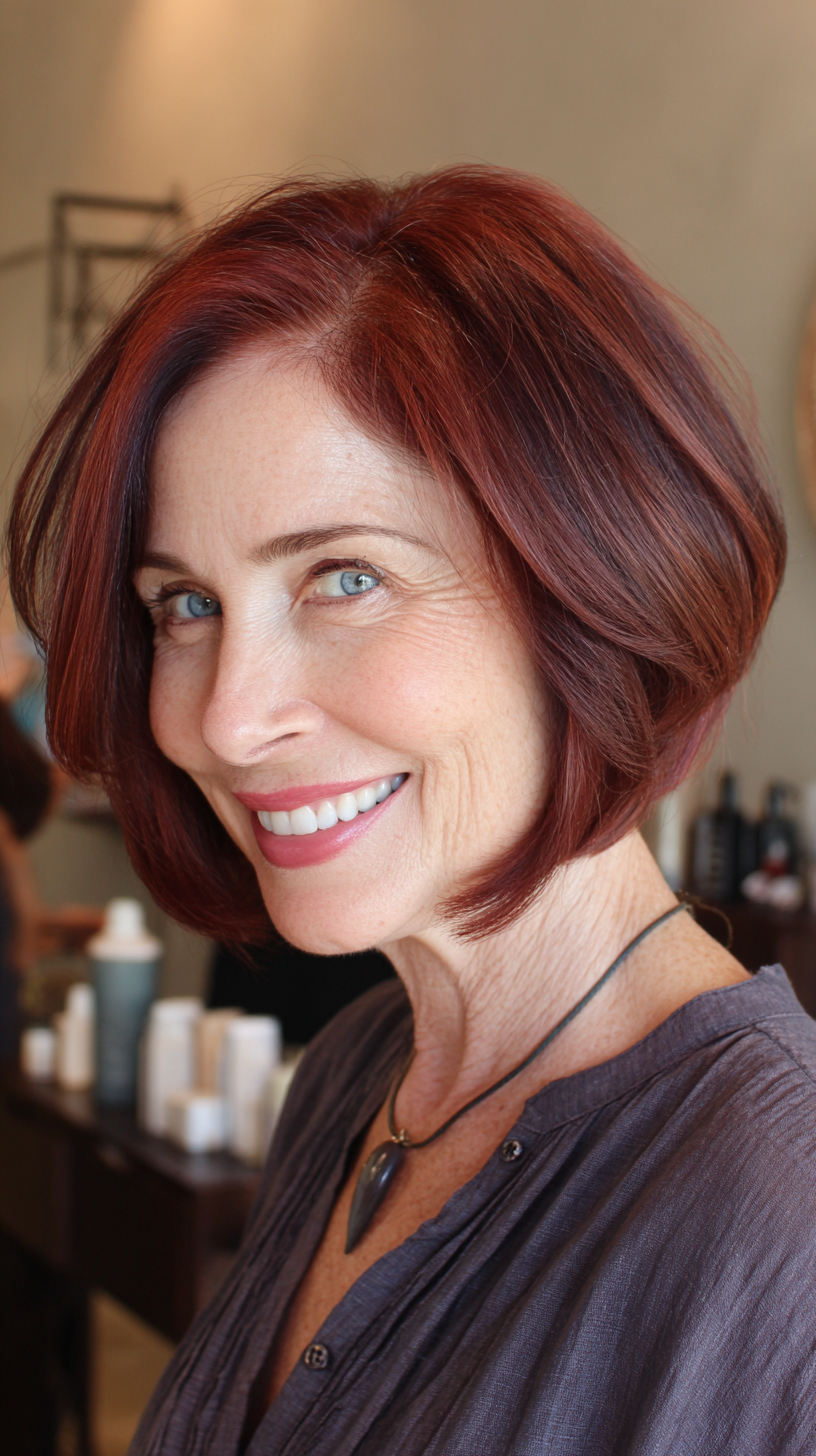Bold Red Stacked Bob with Subtle Layers