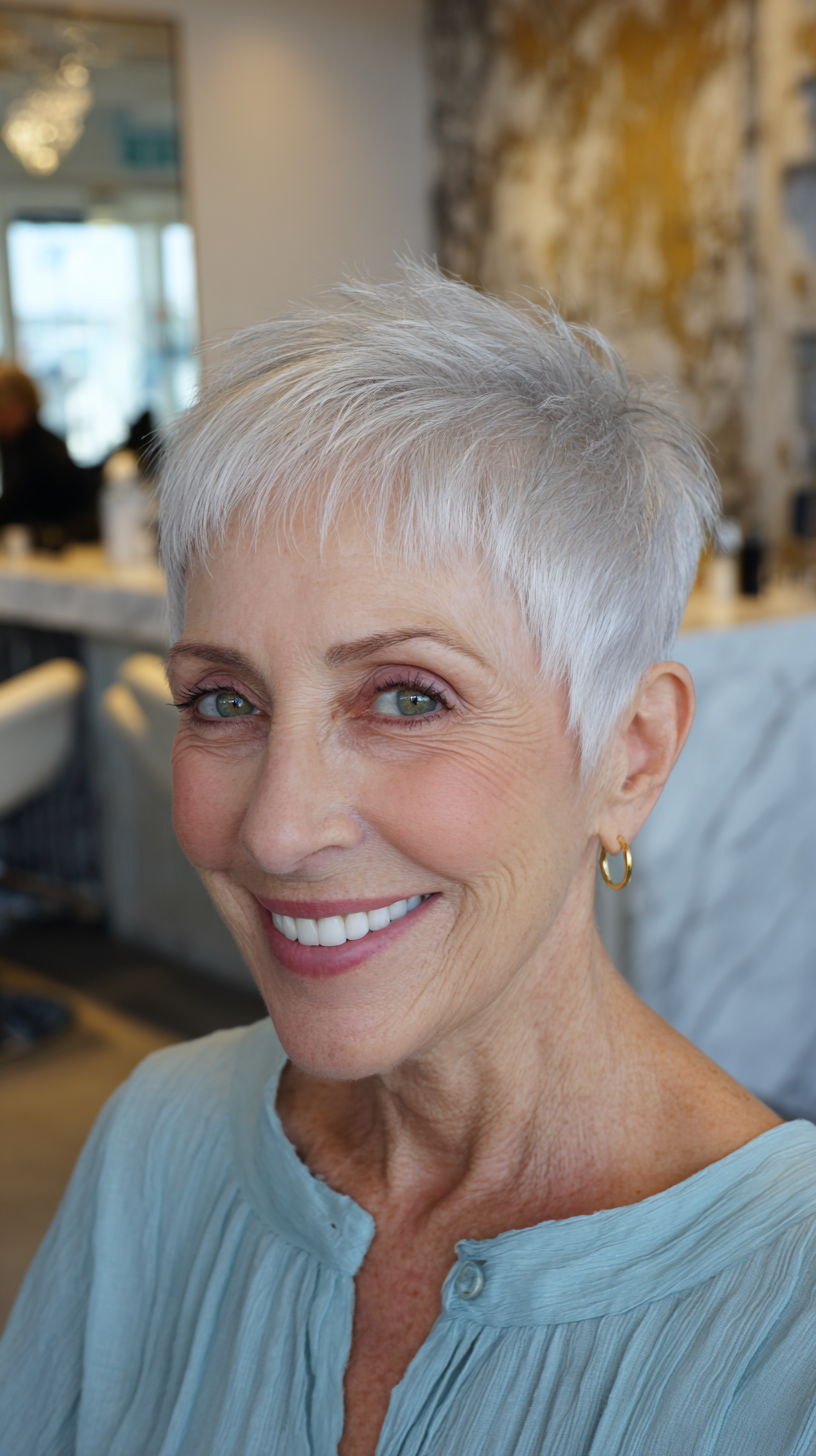 Chic Short Silver Pixie Cut with Textured Layers