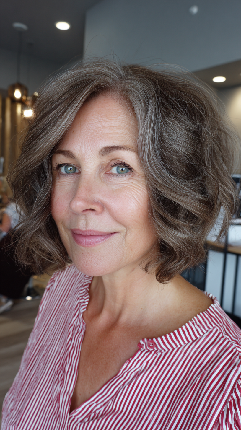 Chic Textured Bob with Soft Side Bangs for Women Over 50
