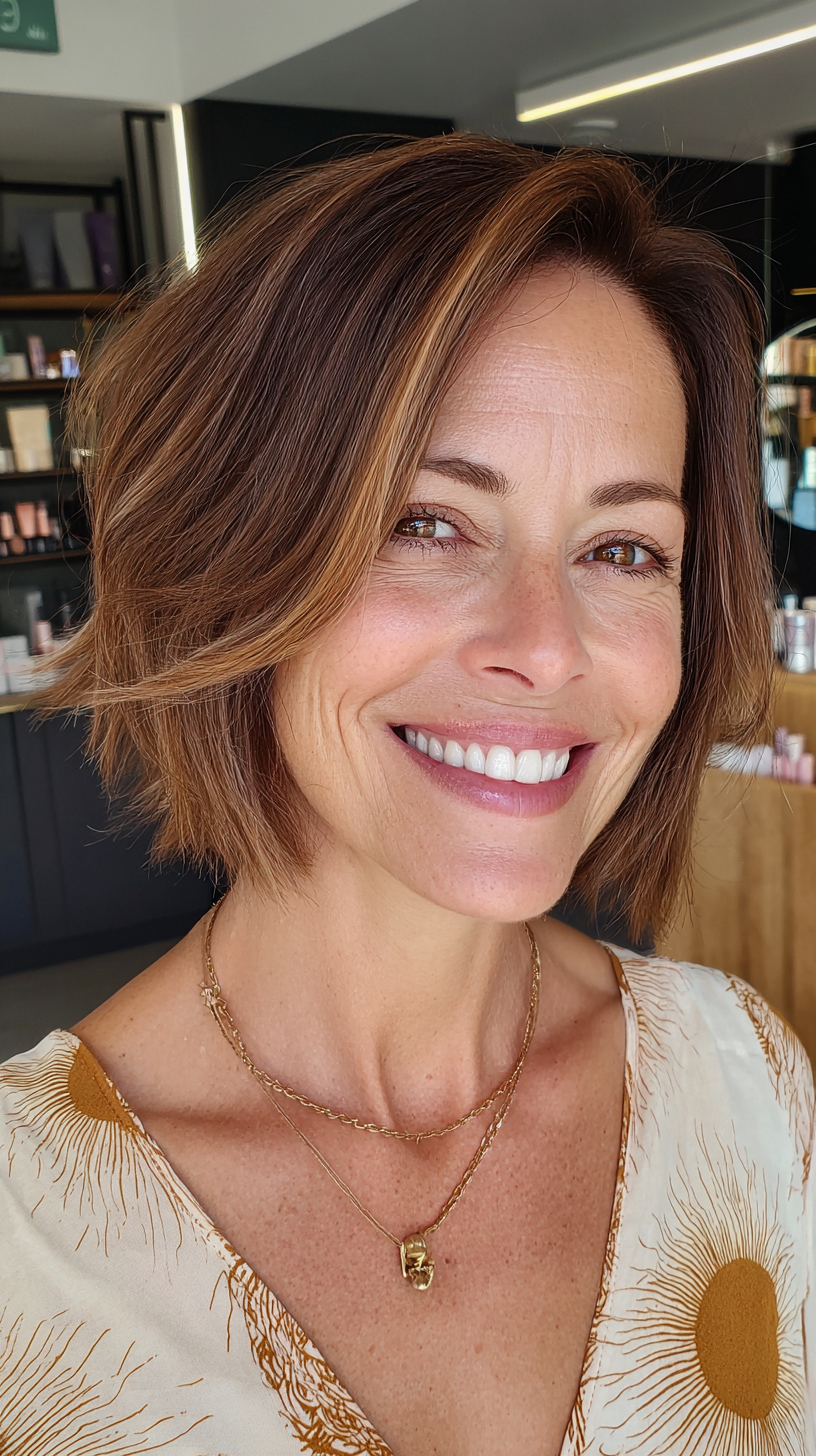 Chic Textured Bob with Subtle Highlights
