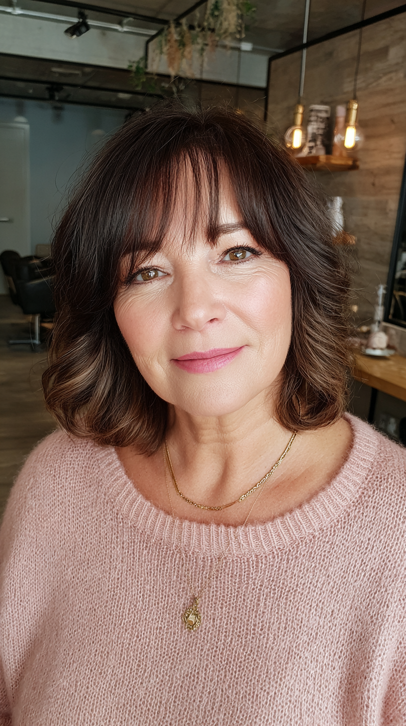 Chic Textured Lob with Soft Bangs