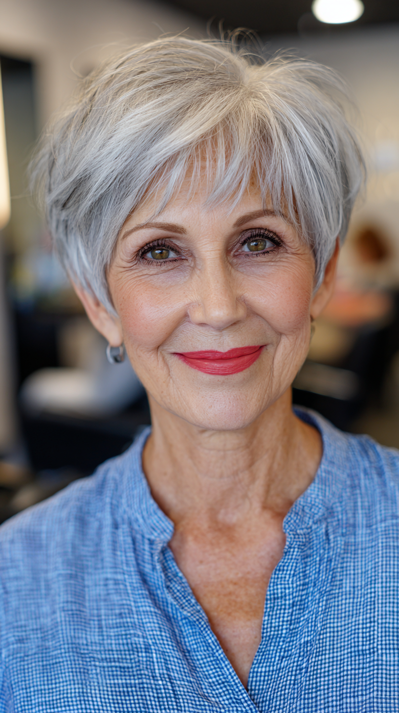 Chic Textured Silver Pixie with Face-Framing Layers
