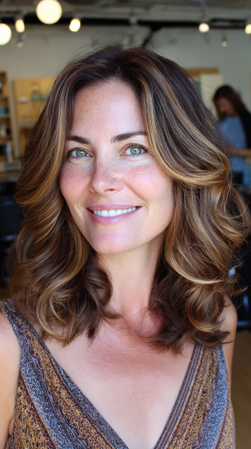 Chic Warm Brown Layered Waves