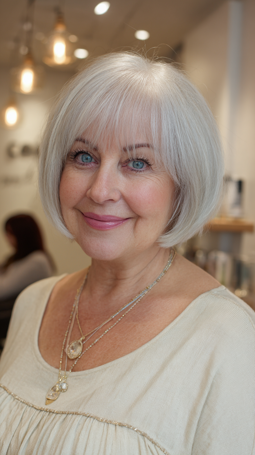 Classic Textured Silver Bob with Soft Fringe