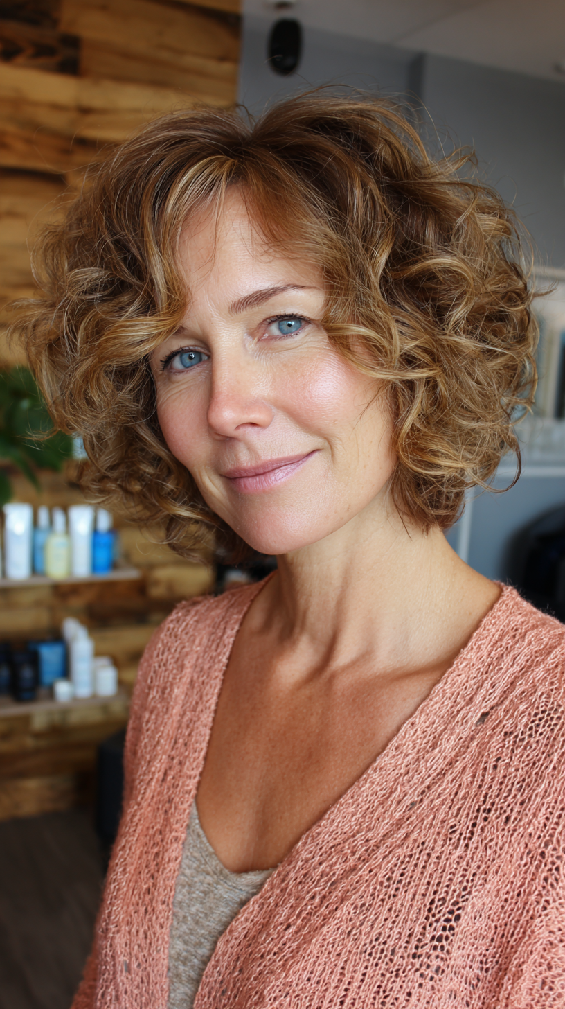 Curly Textured Bob with Soft Side Bangs