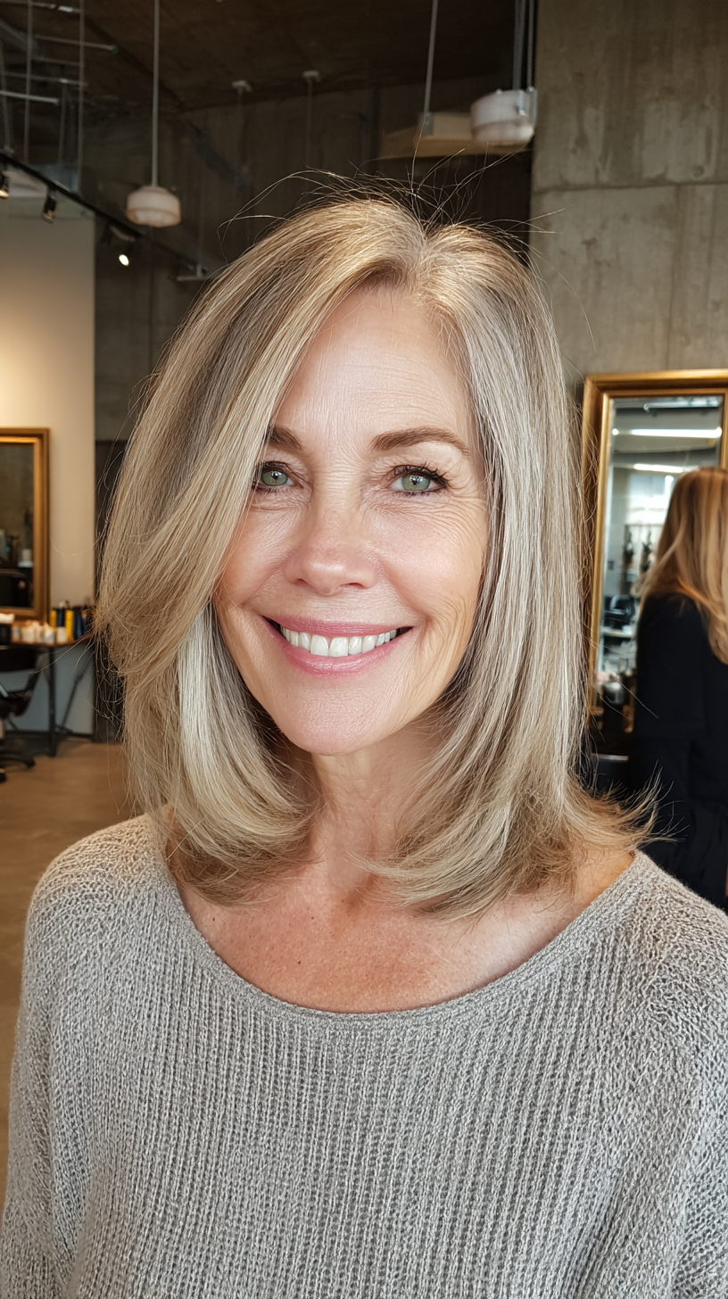 Elegant Layered Lob with Soft Face-Framing Highlights