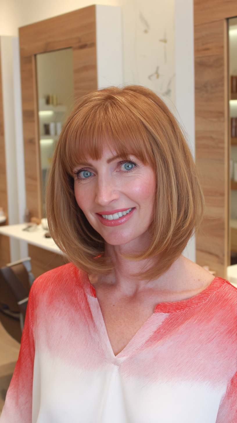 Elegant Medium-Length Soft Layered Cut with Wispy Bangs