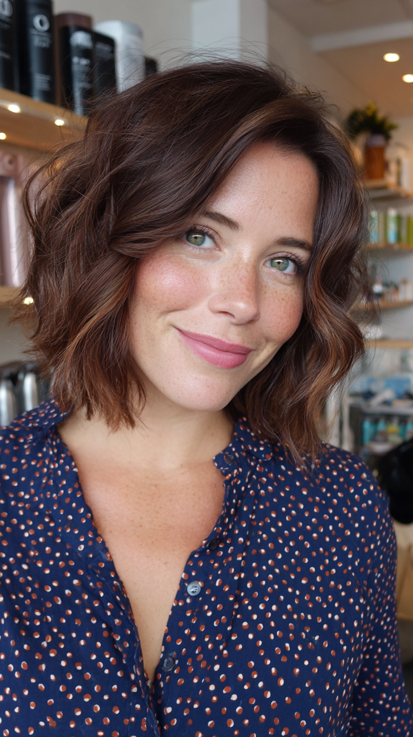 Modern Soft Wavy Lob with Rich Chocolate Tones