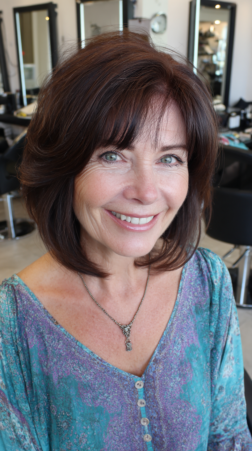 Sleek Chocolate Bob with Soft Side Bangs