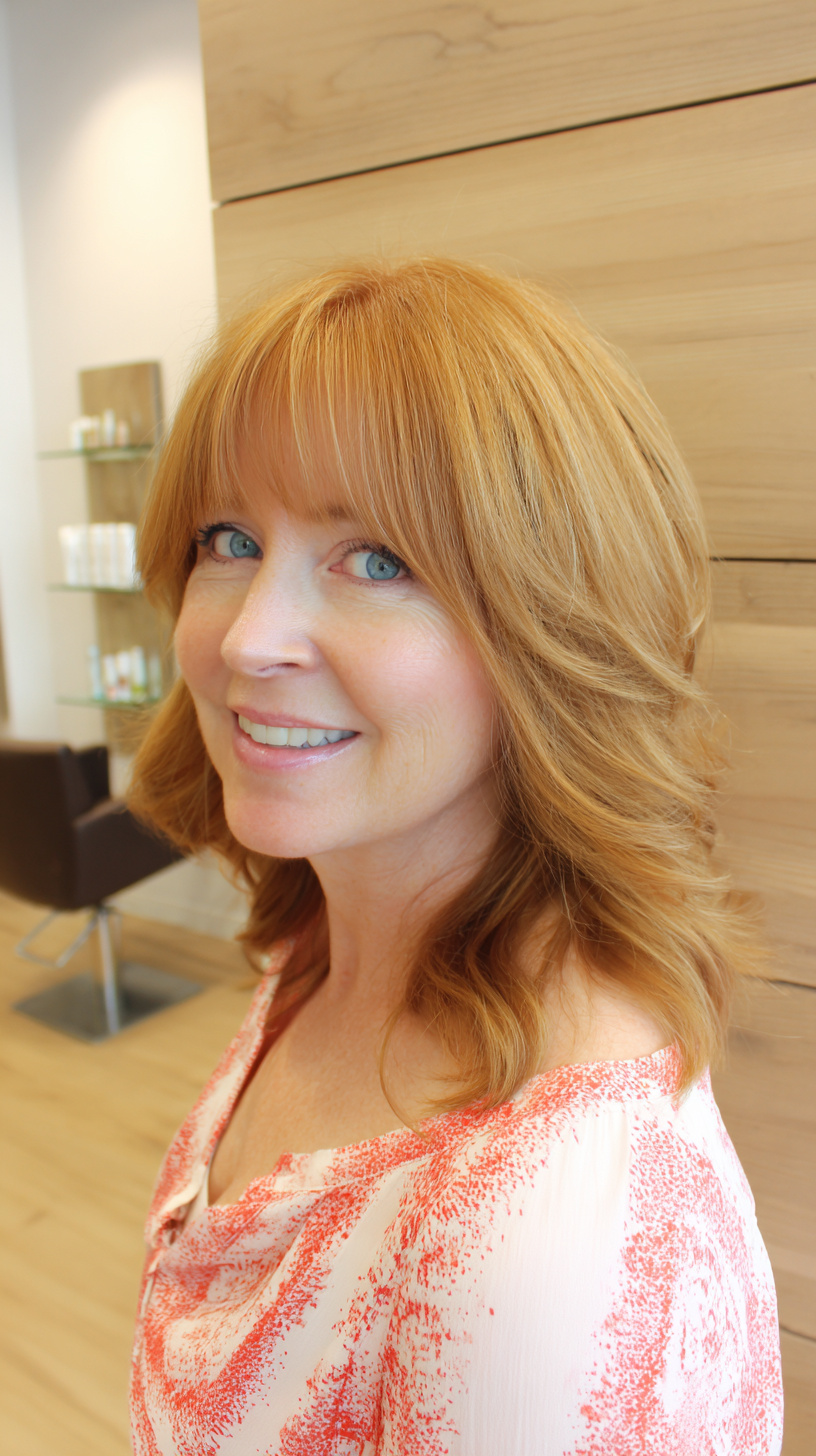 Softly Layered Auburn Cut with Face-Framing Bangs