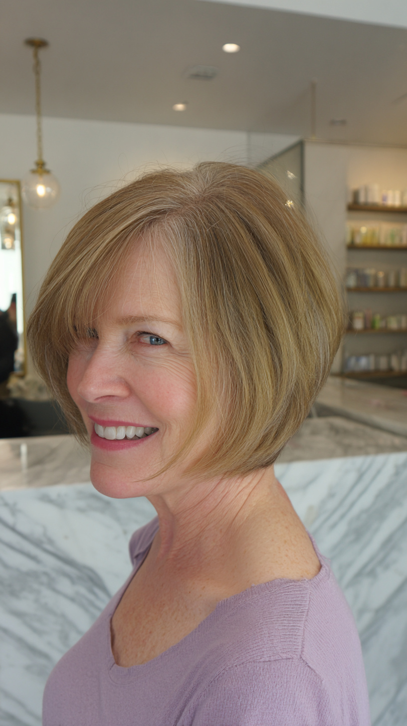 Softly Layered Blonde Bob with Textured Bangs