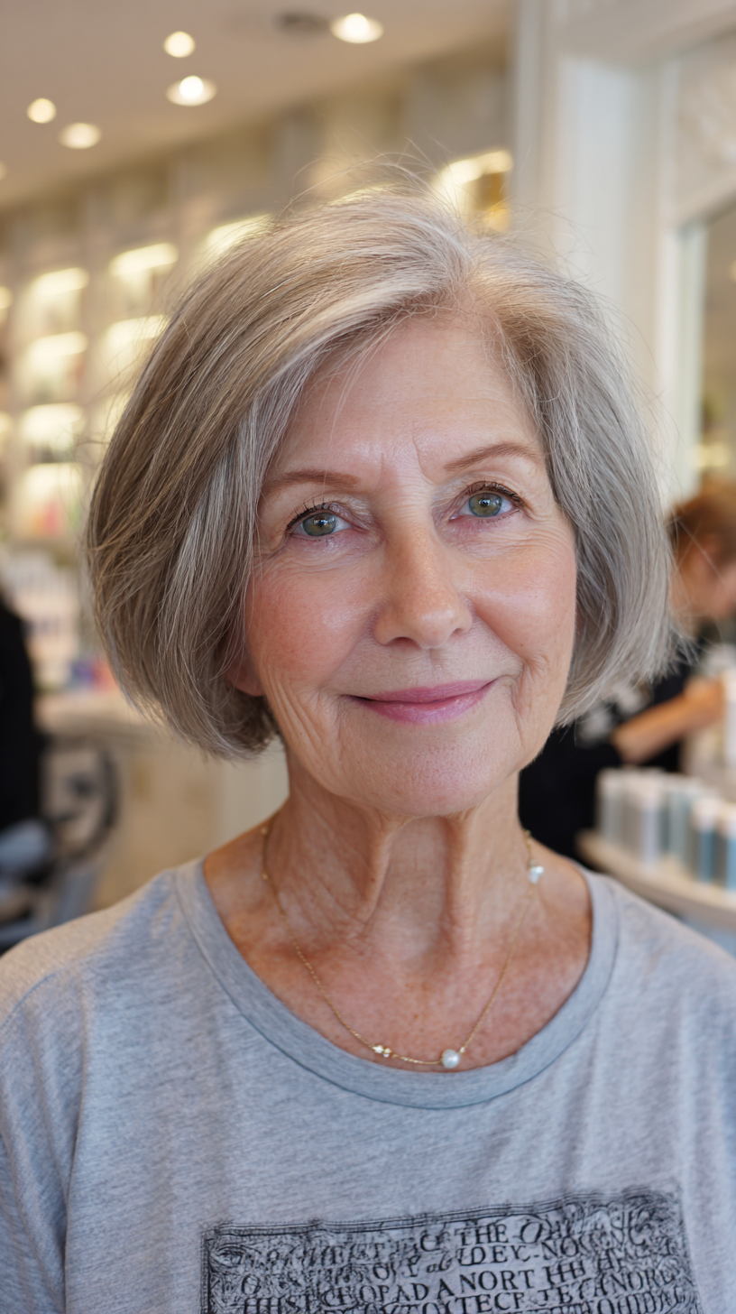 Softly Textured Gray Bob with Subtle Layers