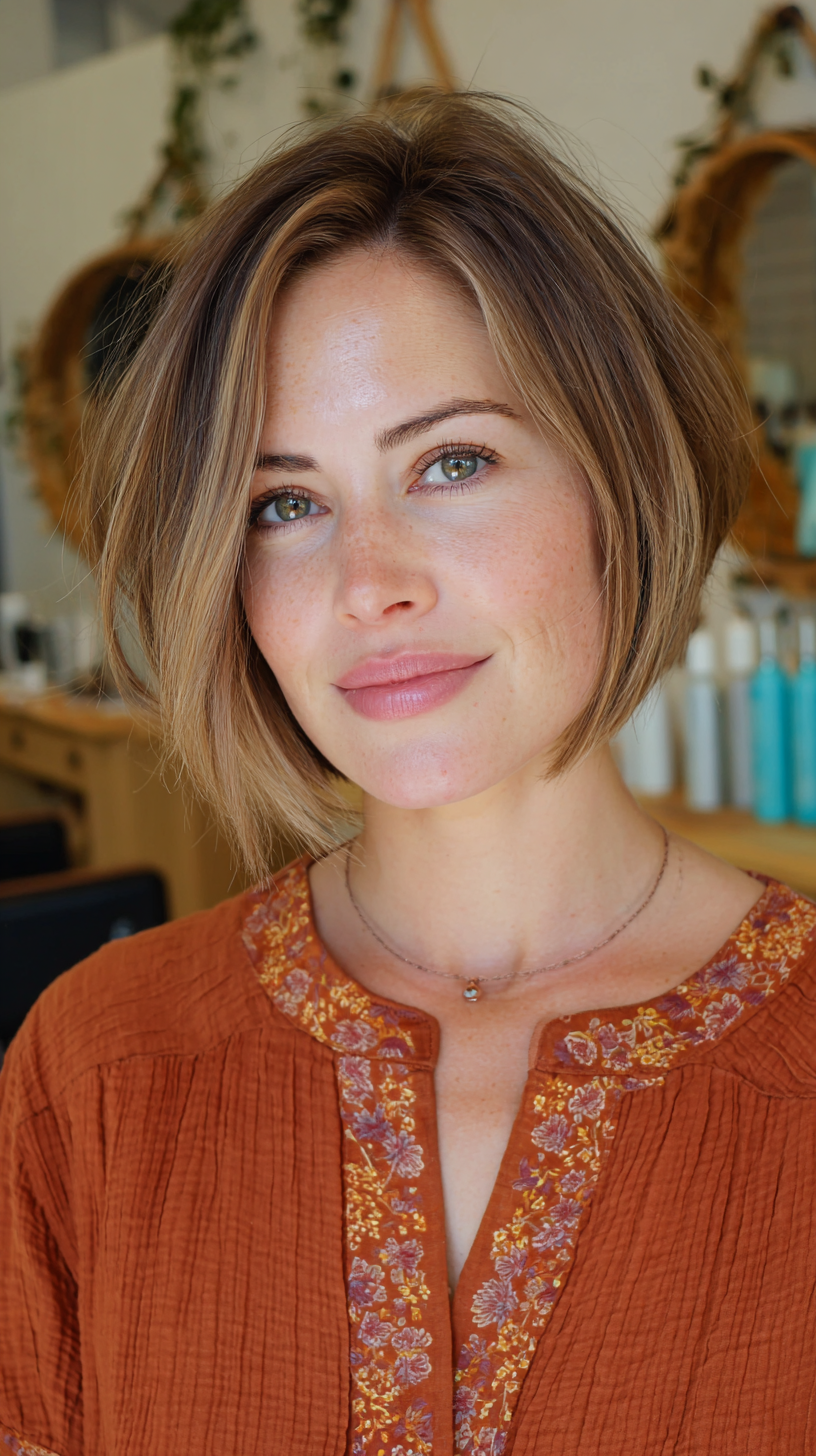 Textured A-Line Bob with Subtle Highlights