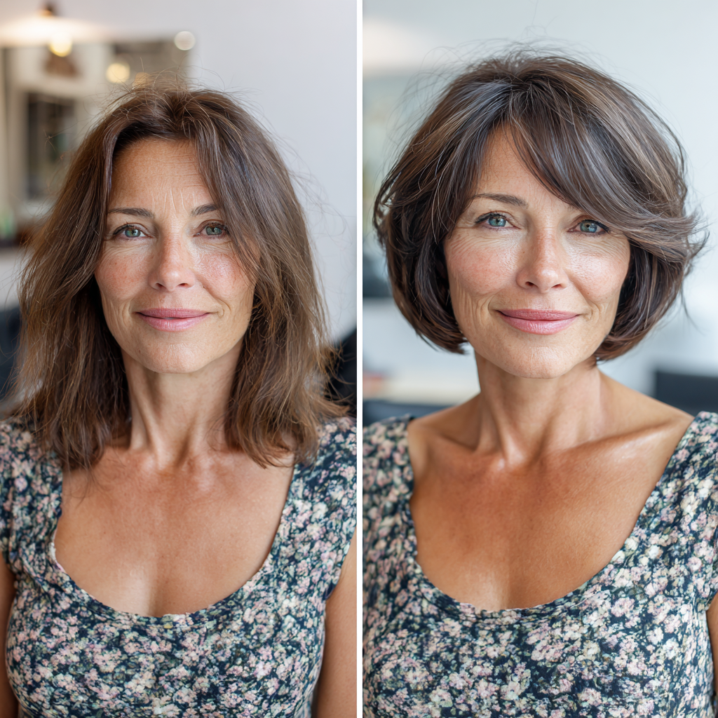 Textured Bob with Flattering Side Bangs for Women Over 50