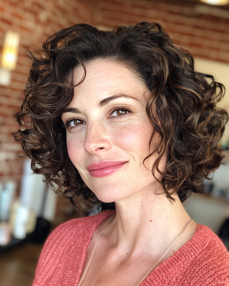 Textured Curly Bob with Soft Face Framing