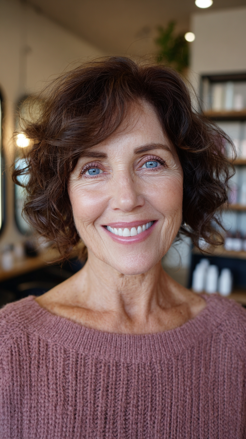 Textured Curly Bob with Soft Side Bangs