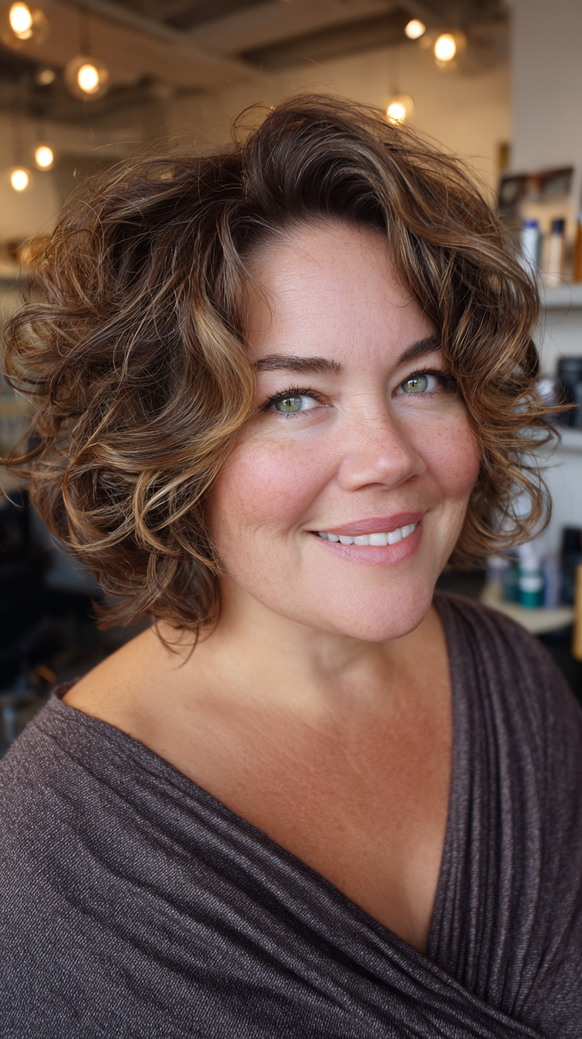 Textured Curly Bob with Warm Highlights