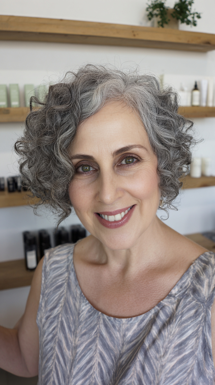 Textured Curly Gray Crop with Soft Volume