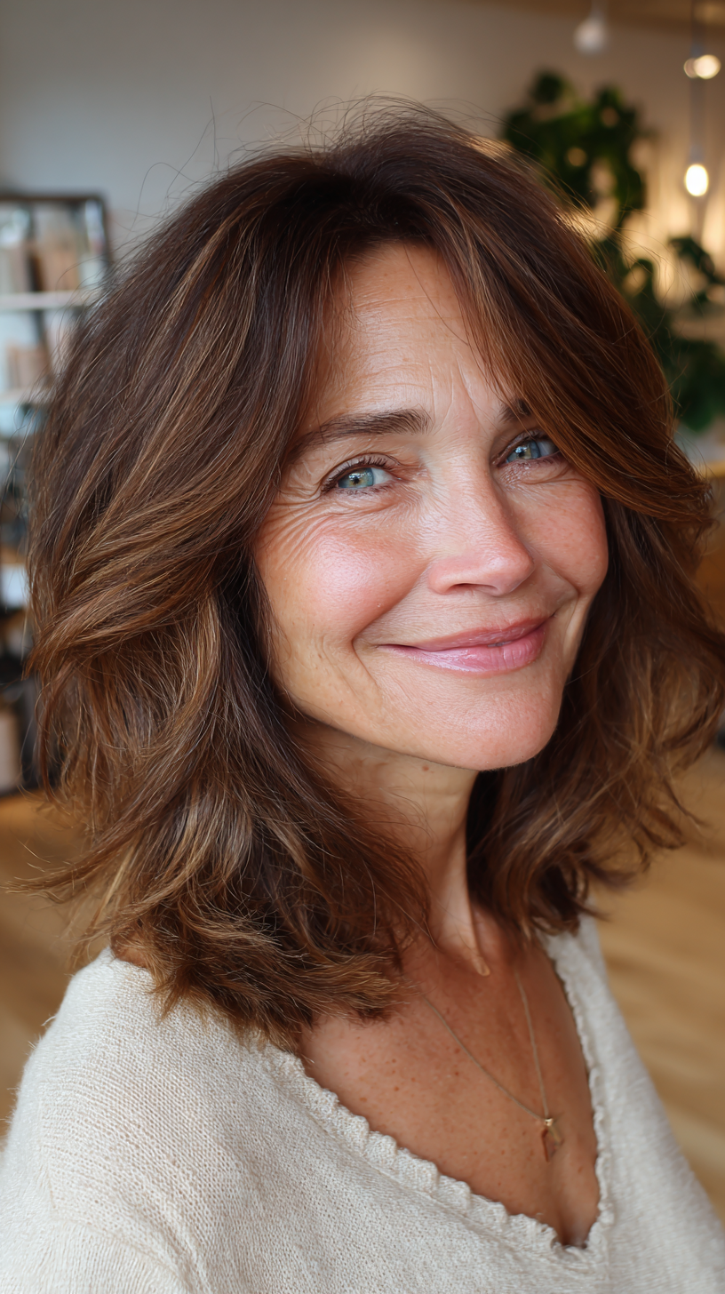 Textured Layered Lob with Warm Highlights