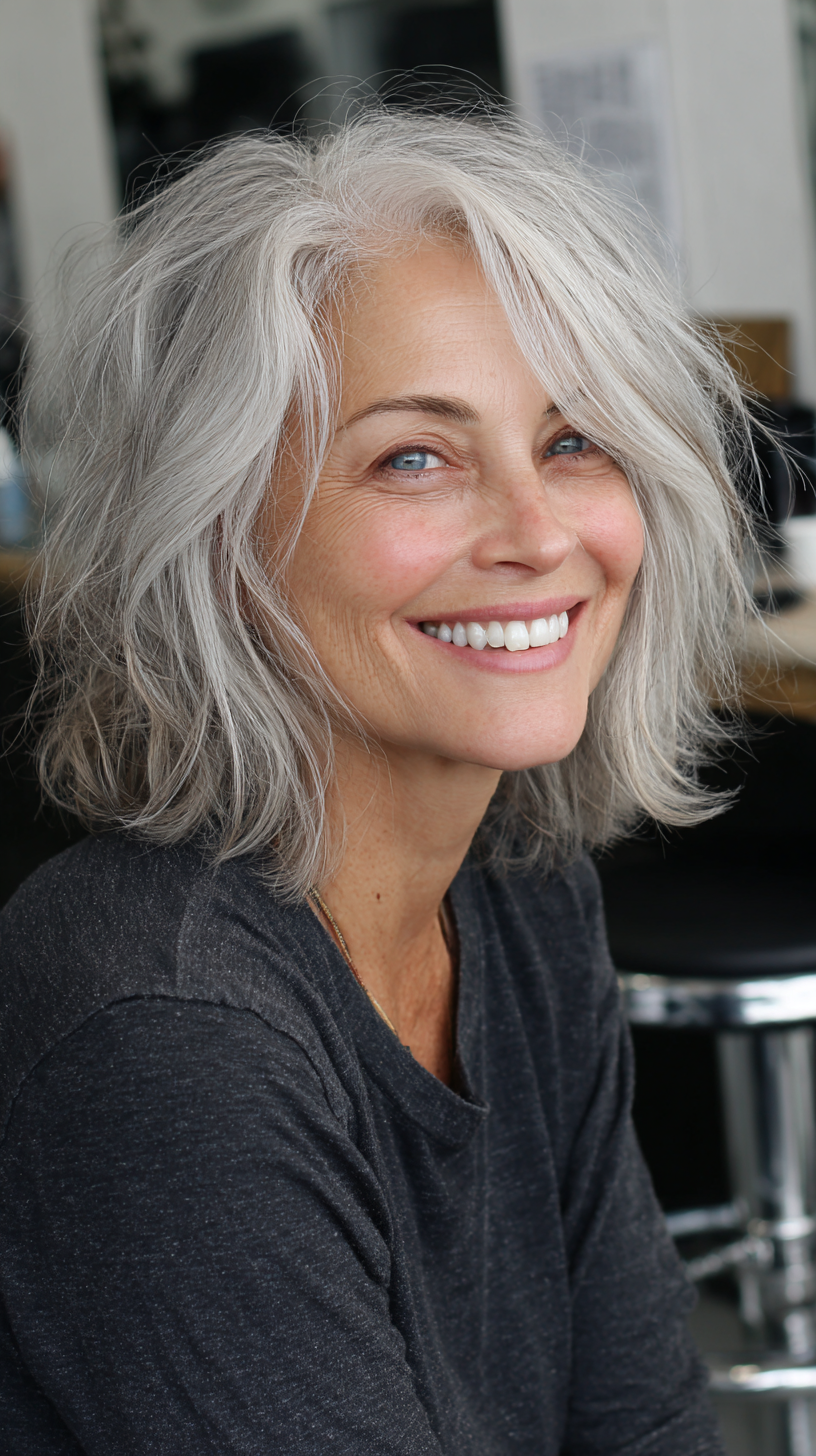 Textured Silver Lob with Soft Waves