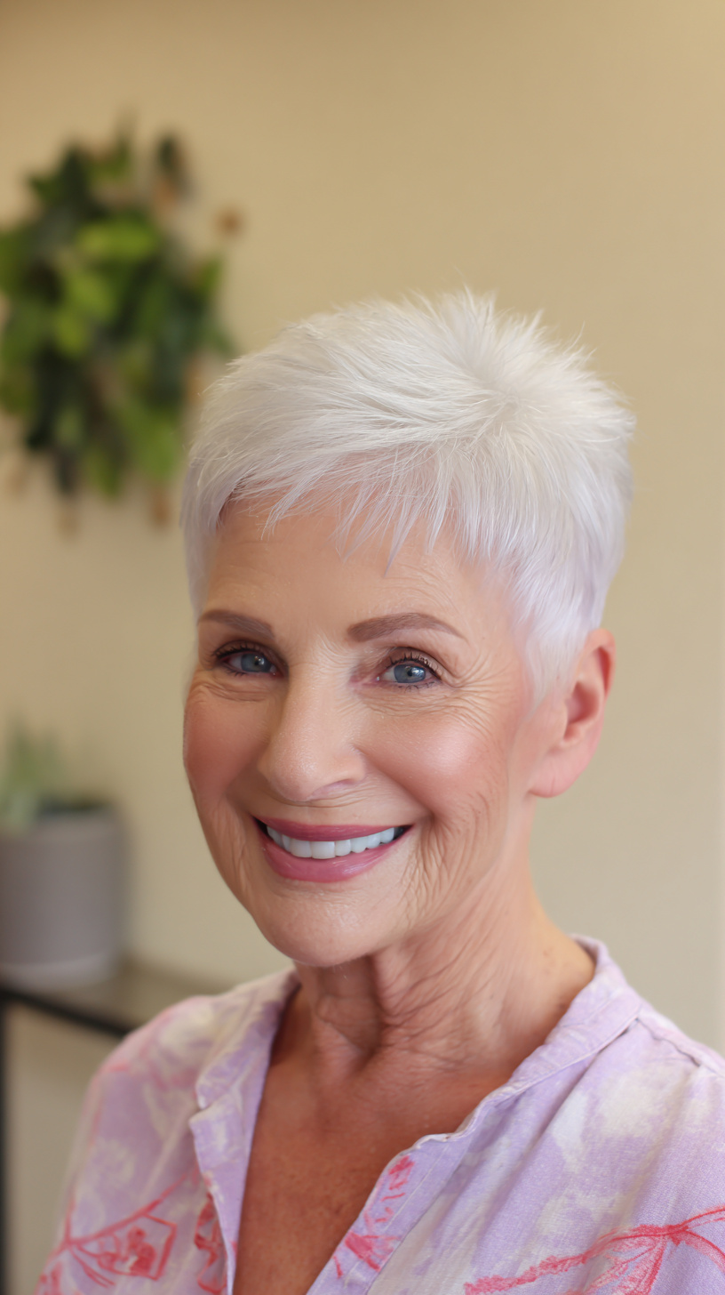 Textured Silver Pixie Cut with Feathered Layers