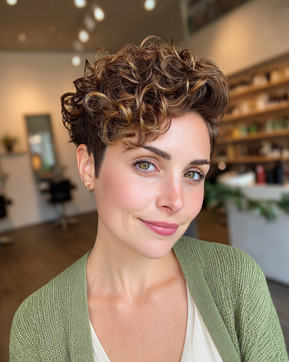 Trendy Curly Crop with Soft Highlights