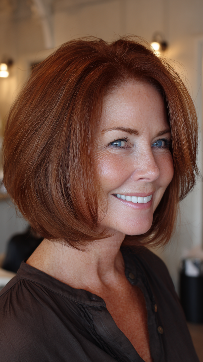 Vibrant Copper Blunt Bob with Subtle Layering