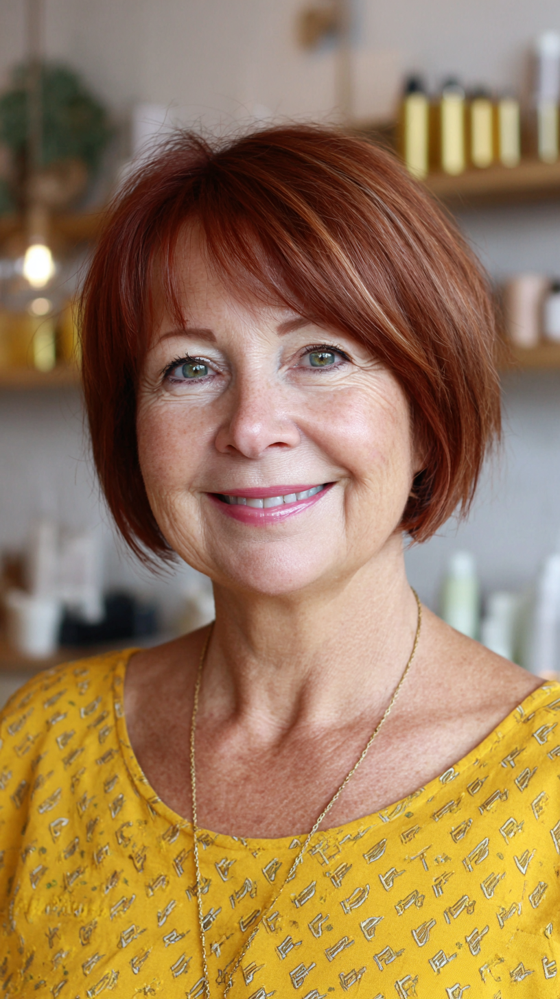Vibrant Red Bob with Soft Side Bangs