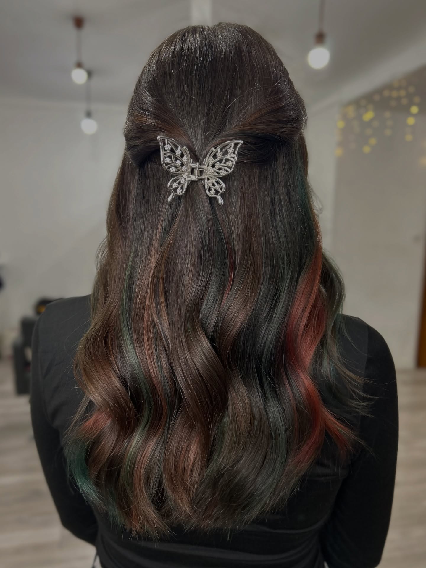 Elegant Half-Up Style with Vibrant Highlights