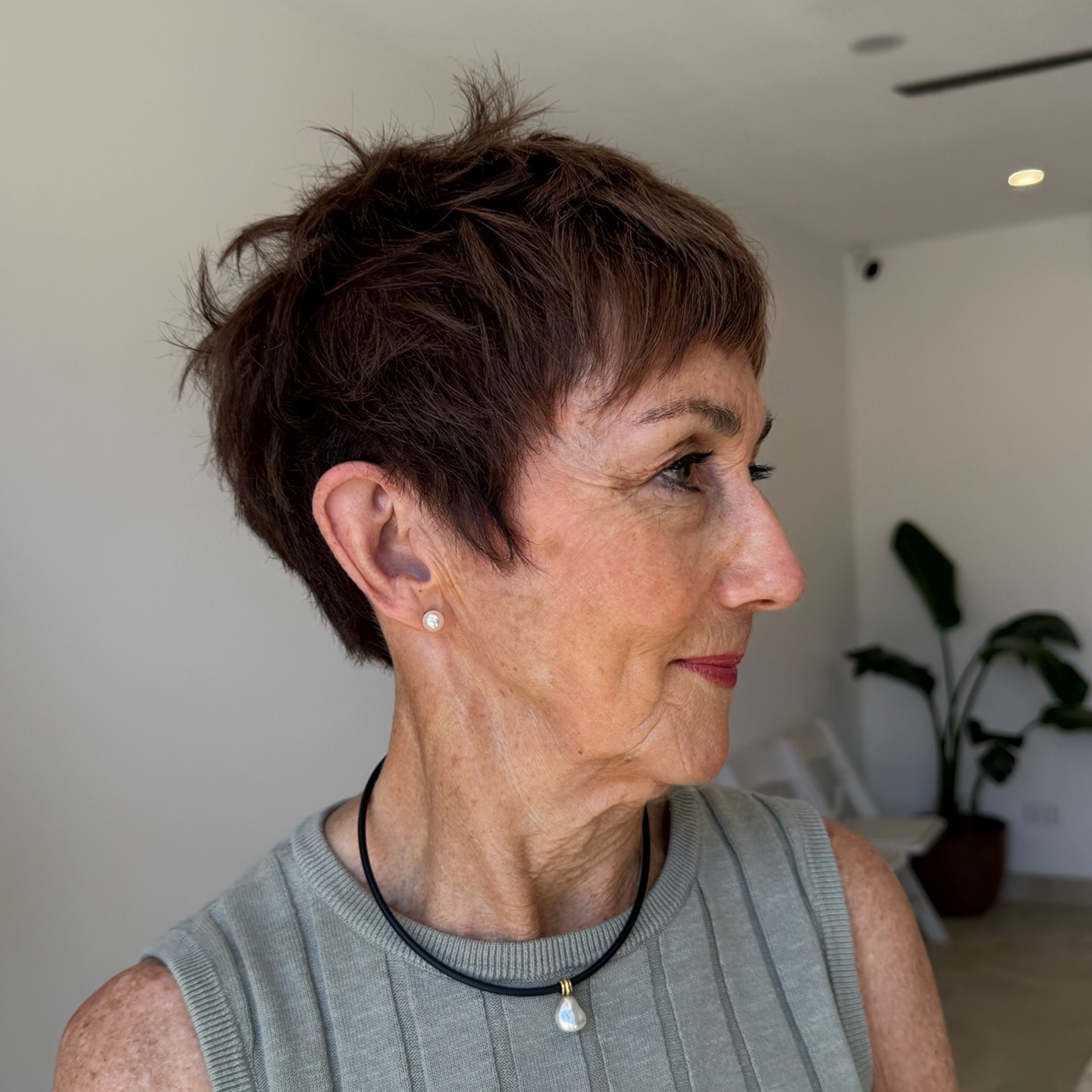 Textured Chocolate Pixie Cut with Playful Volume