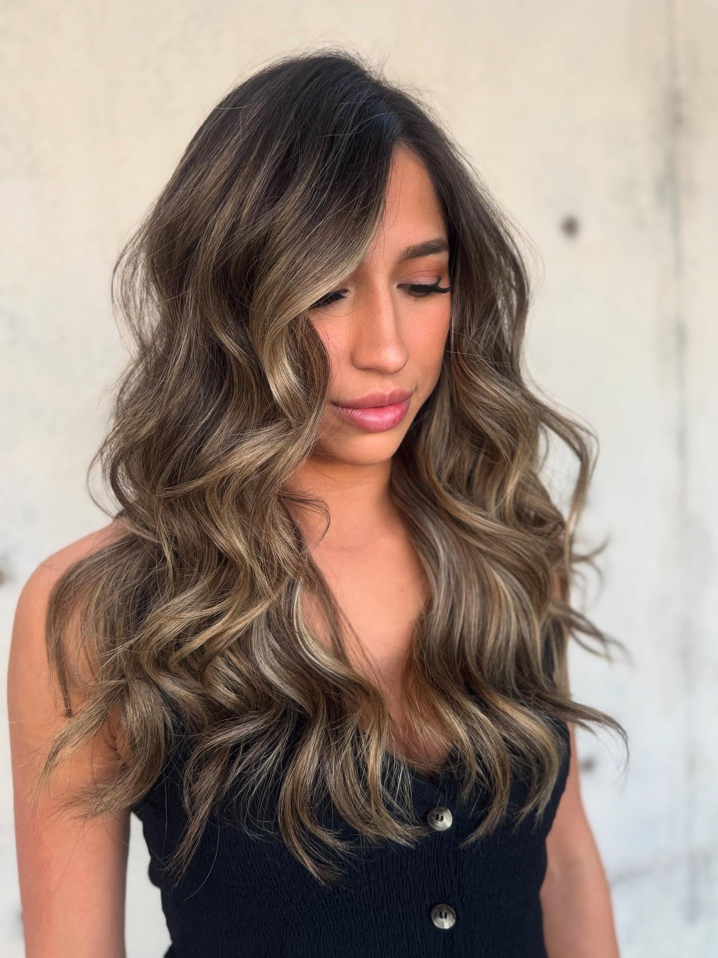 Textured Long Waves with Caramel Balayage