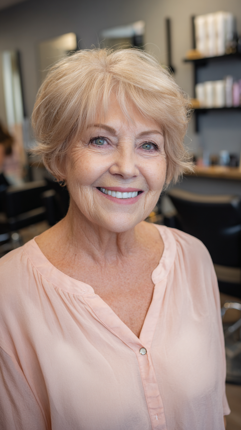 Soft Layered Blonde Pixie with Subtle Highlights
