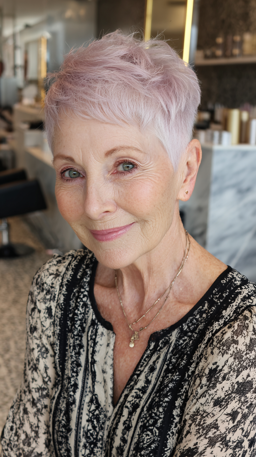 Soft Pink Textured Pixie with Subtle Layers