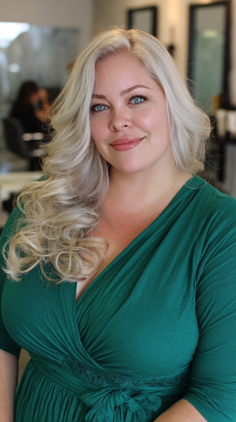 Softly Curled Ice Blonde Waves with Subtle Dimension
