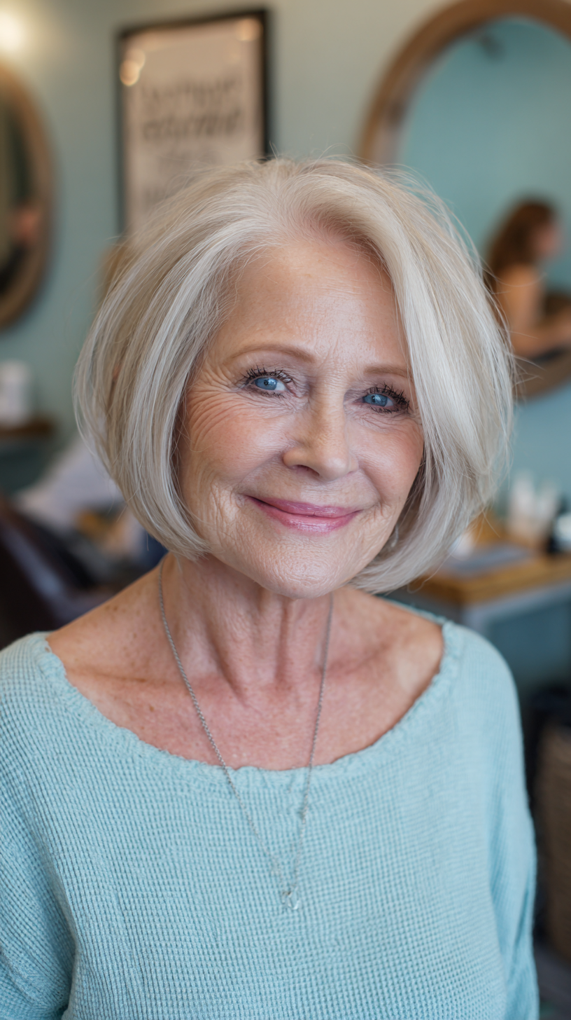 Softly Layered Silver Bob with Gentle Waves
