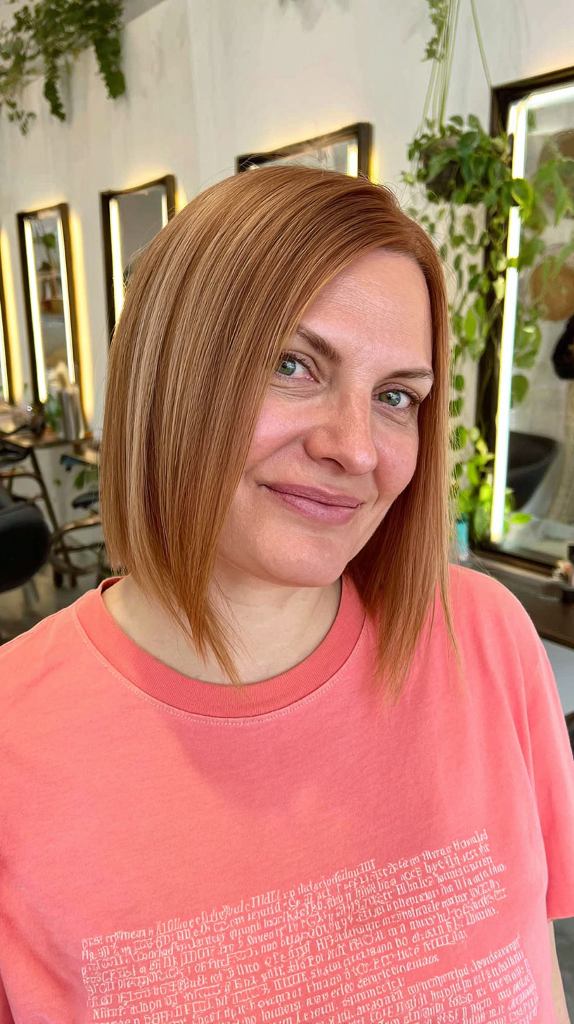 Stylish Blunt Bob with Warm Copper Tones